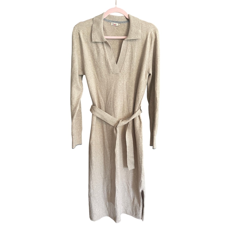 Faherty Jackson Long Sleeve Tie Waist Cotton Blend Sweater Dress Womens Medium - Picture 3 of 8